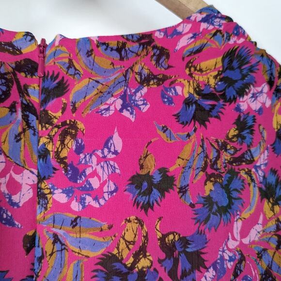 Saloni Edith Pink Floral V-Neck Midi Dress Silk Ruffle Size 0 Women's Preowned - Picture 11 of 15